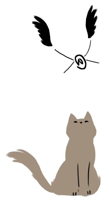Kuvituskuva kissasta katsomassa siivekästä kirjettä - Illustration of a cat watching a flying envelope
